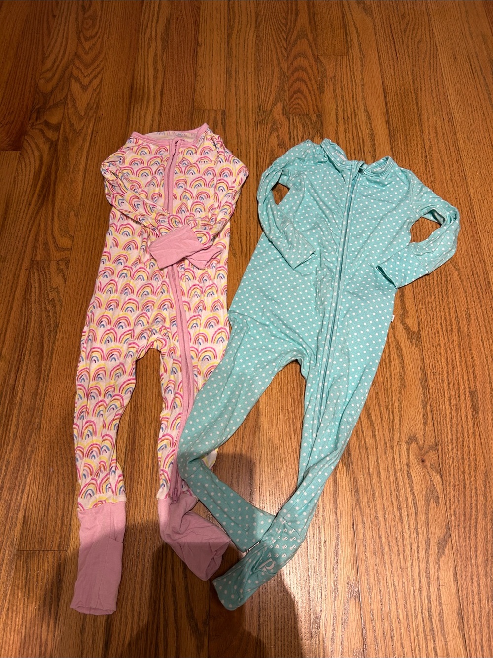 Posh Peanut Pink Rainbow & Mint Dot Zip One-Piece Footies